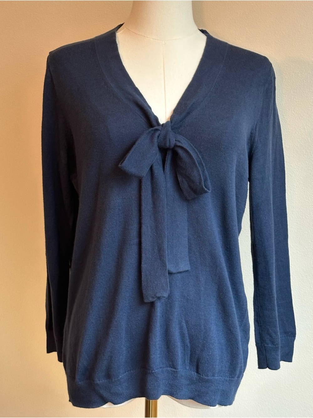 J. Crew Navy Blue Simple Light V-Neck Sweater with Front Tie | SIZE M